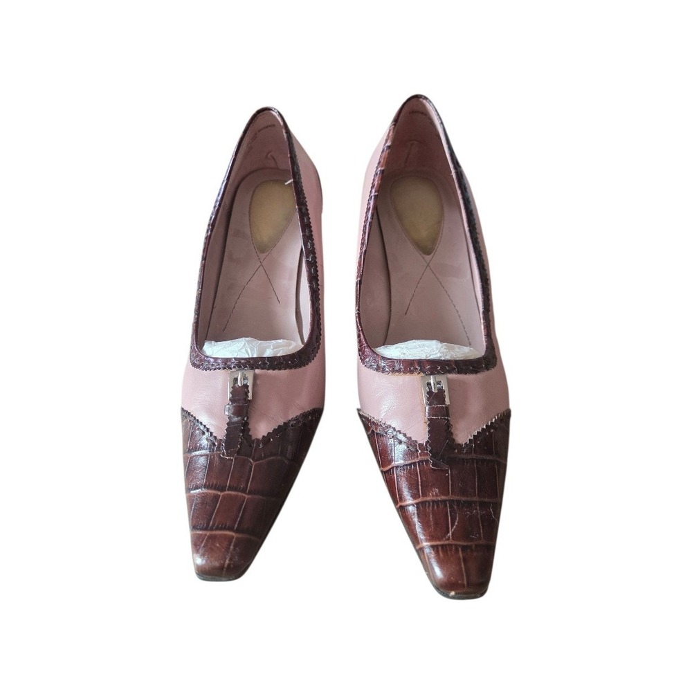 Vintage Liz Claiborne Flex Brown Croc & Blush Leather Kitten Heel Pumps SZ8